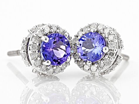 Blue Tanzanite Rhodium Over 14k White Gold Stud Earrings 1.41ctw