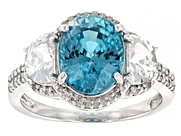 Picture of Blue Zircon with White Zircon and White Diamonds 14k White Gold Ring 4.94ctw
