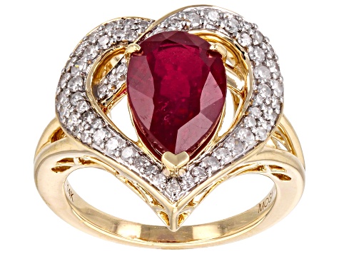 Red Mahaleo® Ruby And White Diamond 14k Yellow Gold Heart Ring