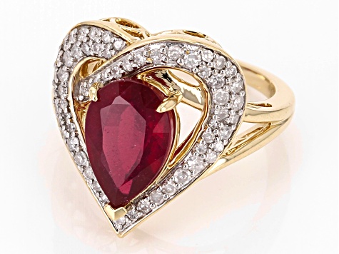 Red Mahaleo® Ruby And White Diamond 14k Yellow Gold Heart Ring