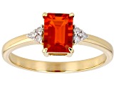 Fire Opal And White Diamond 14k Yellow Gold Ring 0.48ctw