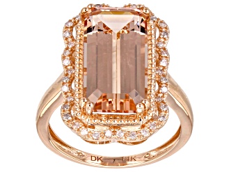 Peach Morganite And White Diamond 14k Rose Gold Ring 4.83ctw