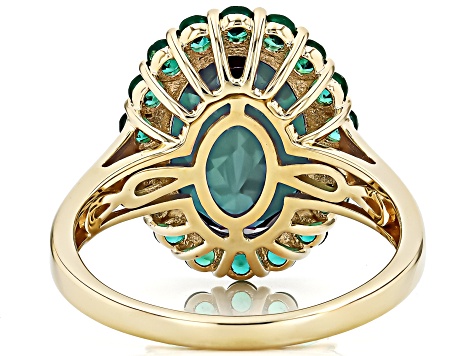 Blue Lab Created Alexandrite With Lab Created Emerald 10k Yellow Gold Ring 6.82ctw
