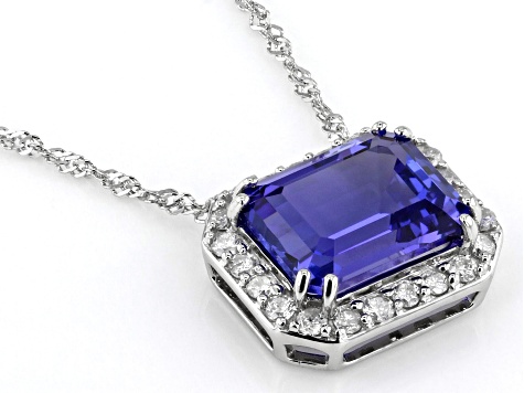 Blue Tanzanite and Diamond Rhodium Over 14k White Gold Necklace 3.10ctw