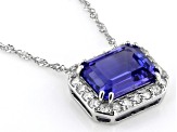 Blue Tanzanite and Diamond Rhodium Over 14k White Gold Necklace 3.10ctw