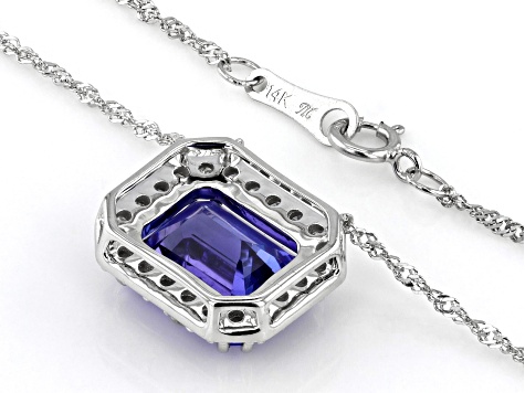 Blue Tanzanite and Diamond Rhodium Over 14k White Gold Necklace 3.10ctw