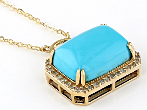 Blue Sleeping Beauty Turquoise With White Diamond 10k Yellow gold Necklace 0.23ctw