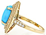 Blue Sleeping Beauty Turquoise With White Zircon 14k Yellow Gold Ring 0.67ctw