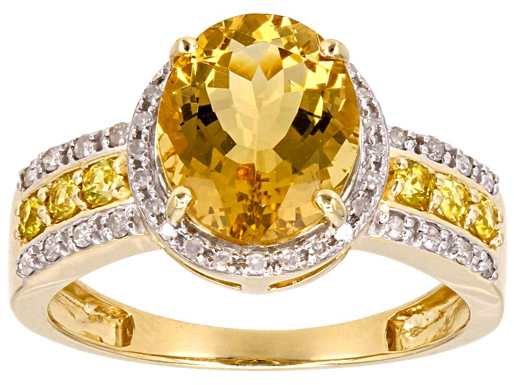 Yellow Beryl With Yellow Sapphire and White Diamond 14k