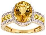 Yellow Beryl With Yellow Sapphire and White Diamond 14k Yellow Gold Ring 2.31ctw