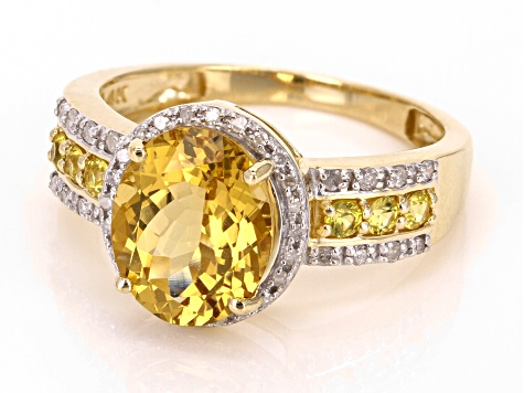 Yellow Beryl With Yellow Sapphire and White Diamond 14k Yellow Gold Ring 2.31ctw