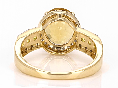 Yellow Beryl With Yellow Sapphire and White Diamond 14k Yellow Gold Ring 2.31ctw