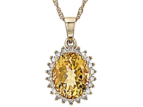Yellow Beryl With White Diamond 14k Yellow Gold Pendant With Chain 2.08ctw