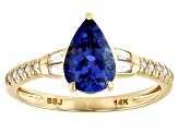 Blue Tanzanite With White Diamond And White Zircon 14k Yellow Gold Ring 1.41ctw
