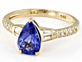 Blue Tanzanite With White Diamond And White Zircon 14k Yellow Gold Ring 1.41ctw