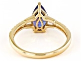 Blue Tanzanite With White Diamond And White Zircon 14k Yellow Gold Ring 1.41ctw