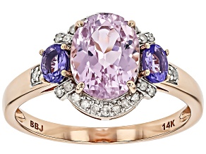 Pink Kunzite With Blue Tanzanite And White Diamond 14k Rose Gold Ring 2.63ctw