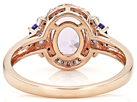 Pink Kunzite With Blue Tanzanite And White Diamond 14k Rose Gold Ring 2.63ctw