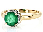 Green Emerald With White Diamond 14k Yellow Gold Ring 1.09ctw