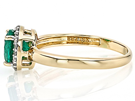 Green Emerald With White Diamond 14k Yellow Gold Ring 1.09ctw