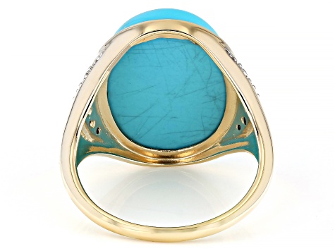 Blue Sleeping Beauty Turquoise With White Diamond 14k Yellow Gold Ring 0.08ctw