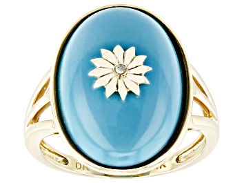 Picture of Blue Sleeping Beauty Turquoise With White Diamond Accent 14k Yellow Gold Ring