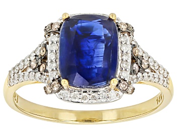 Picture of Blue Kyanite With White & Champagne Diamond 14k Yellow Gold Ring 2.81ctw