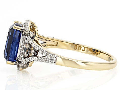 Blue Kyanite With White & Champagne Diamond 14k Yellow Gold Ring 2.81ctw