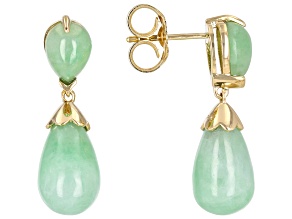 Green Jadeite 14k Yellow Gold Earrings