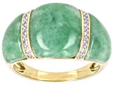 Green Jadeite With White Diamond 14k Yellow Gold Ring 0.05ctw