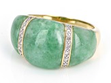 Green Jadeite With White Diamond 14k Yellow Gold Ring 0.05ctw
