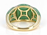 Green Jadeite With White Diamond 14k Yellow Gold Ring 0.05ctw