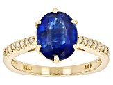 Blue Kyanite With White Diamond 14k Yellow Gold Ring 2.92ctw