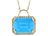 Blue Sleeping Beauty Turquoise With White Diamond 10k Yellow gold Necklace 0.23ctw