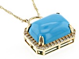 Blue Sleeping Beauty Turquoise With White Diamond 10k Yellow gold Necklace 0.23ctw