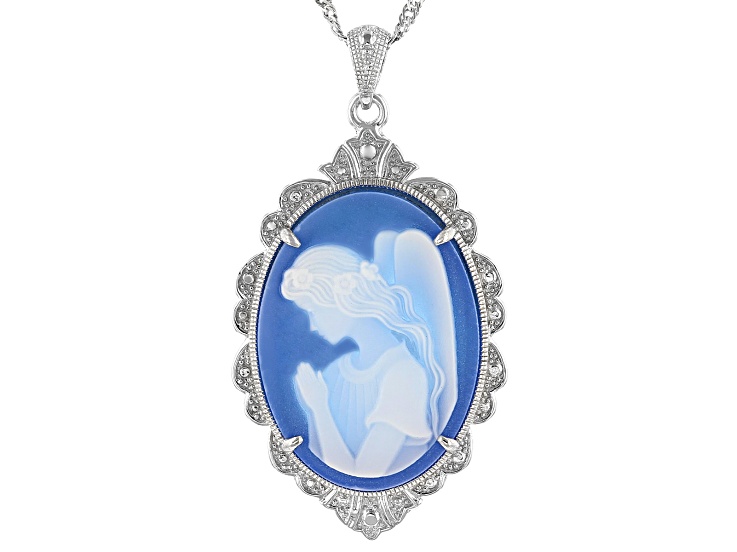 ネックレス・ペンダント Silver950 & Agate Cameo necklace Blue Agate Angel Cameo Rhodium Over Sterling Silver Pendant With