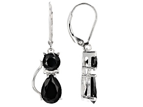 Black Spinel Rhodium Over Sterling Silver Cat Earrings 6.02ctw