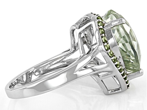 Green Prasiolite Rhodium Over Sterling Silver Ring 8.08ctw