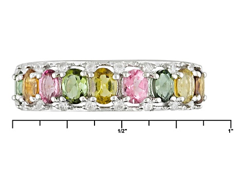 Multi-Tourmaline Rhodium Over Sterling Silver Band Ring 1.70ctw