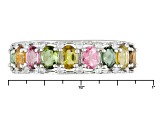 Multi-Tourmaline Rhodium Over Sterling Silver Band Ring 1.70ctw