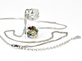 Mixed Color Multi-Gemstone Rhodium Over Sterling Silver Glass Prayer Box Pendant/Chain 5.01ctw