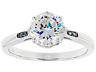 White Strontium Titanate And Blue Diamond Rhodium Over Silver Ring 2.61ctw