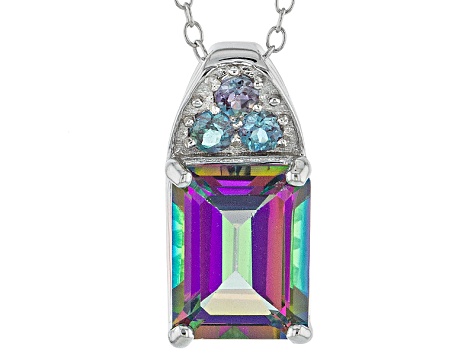 Multicolor Topaz Sterling Silver Pendant With Chain 3.49ctw