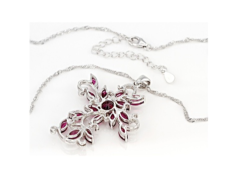 Raspberry Rhodolite Rhodium Over Sterling Silver Pendant with Chain 4.73ctw