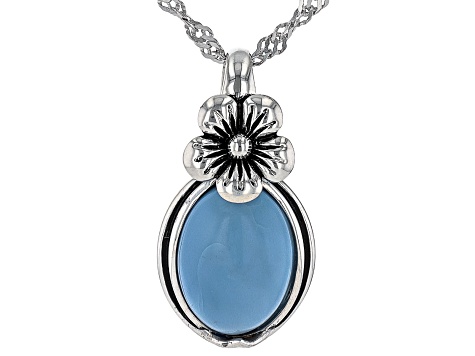 Blue Opal Sterling Silver Pendant With Chain