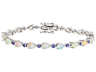 Multicolor Ethiopian Opal Rhodium Over Sterling Silver Bracelet 5.61ctw