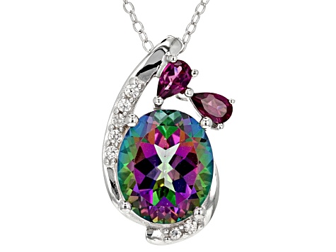 Mystic Fire® Green Topaz Rhodium Over Silver Pendant with Chain 6.25ctw