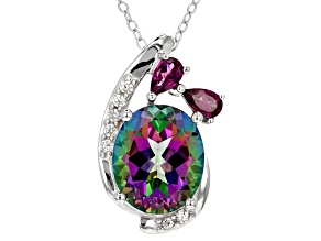 Mystic Fire® Green Topaz Rhodium Over Silver Pendant with Chain 6.25ctw