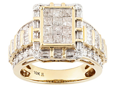 White Diamond 10k Yellow Gold Quad Ring 2.00ctw