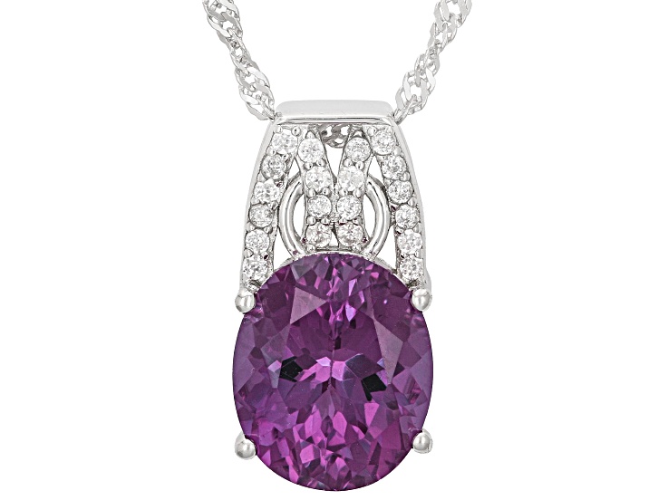 Zandrite and White Zircon Rhodium Over Sterling Silver Pendant with Chain